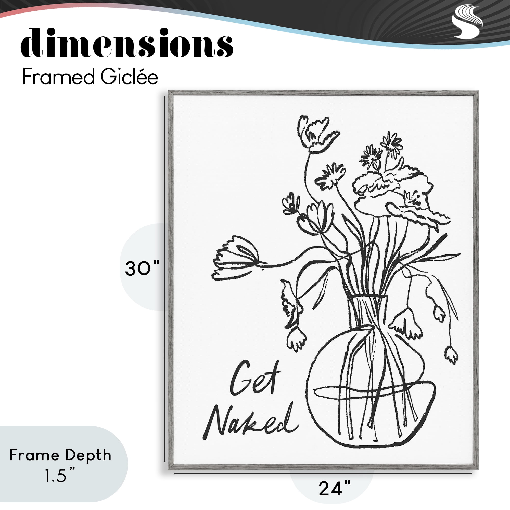 Stupell Industries Get Naked Flower Contour Gray Framed Giclee Art, design by Lettered and Lined