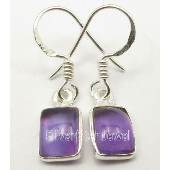 SilverStarJewel Sparkling Purple Amethyst, 925 Solid Silver Made In India Small Earrings 2.7 CM