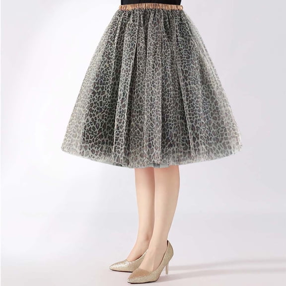 FASHOFT Women Tutu Cheetah Print Skirt Mesh Layered Tulle Skirts for Halloween Night Club Party S
