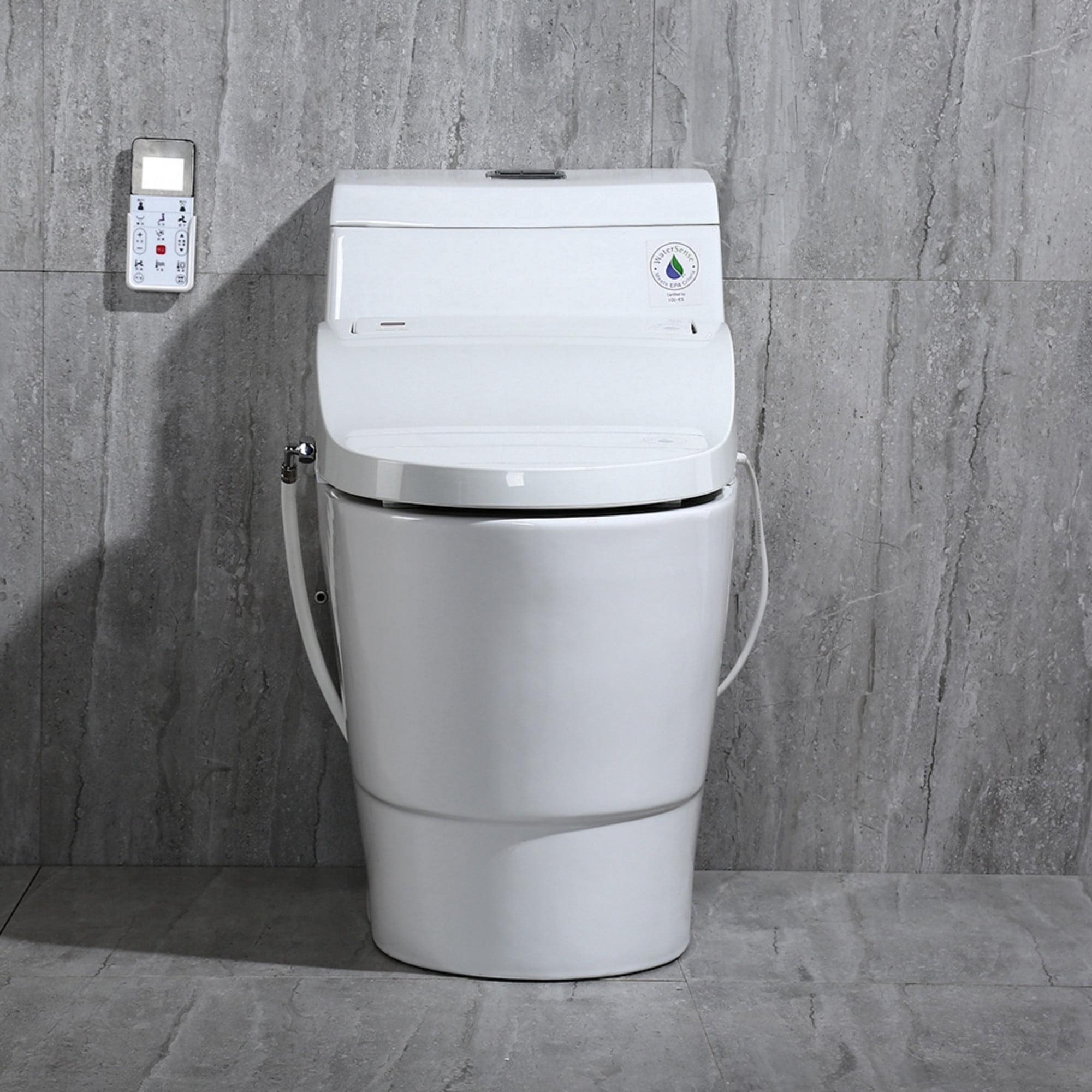 woodbridge t-0008 luxury bidet toilet, elongated one piece toilet with advanced bidet seat, smart toilet seat with temperature controlled wash functions and air dryer