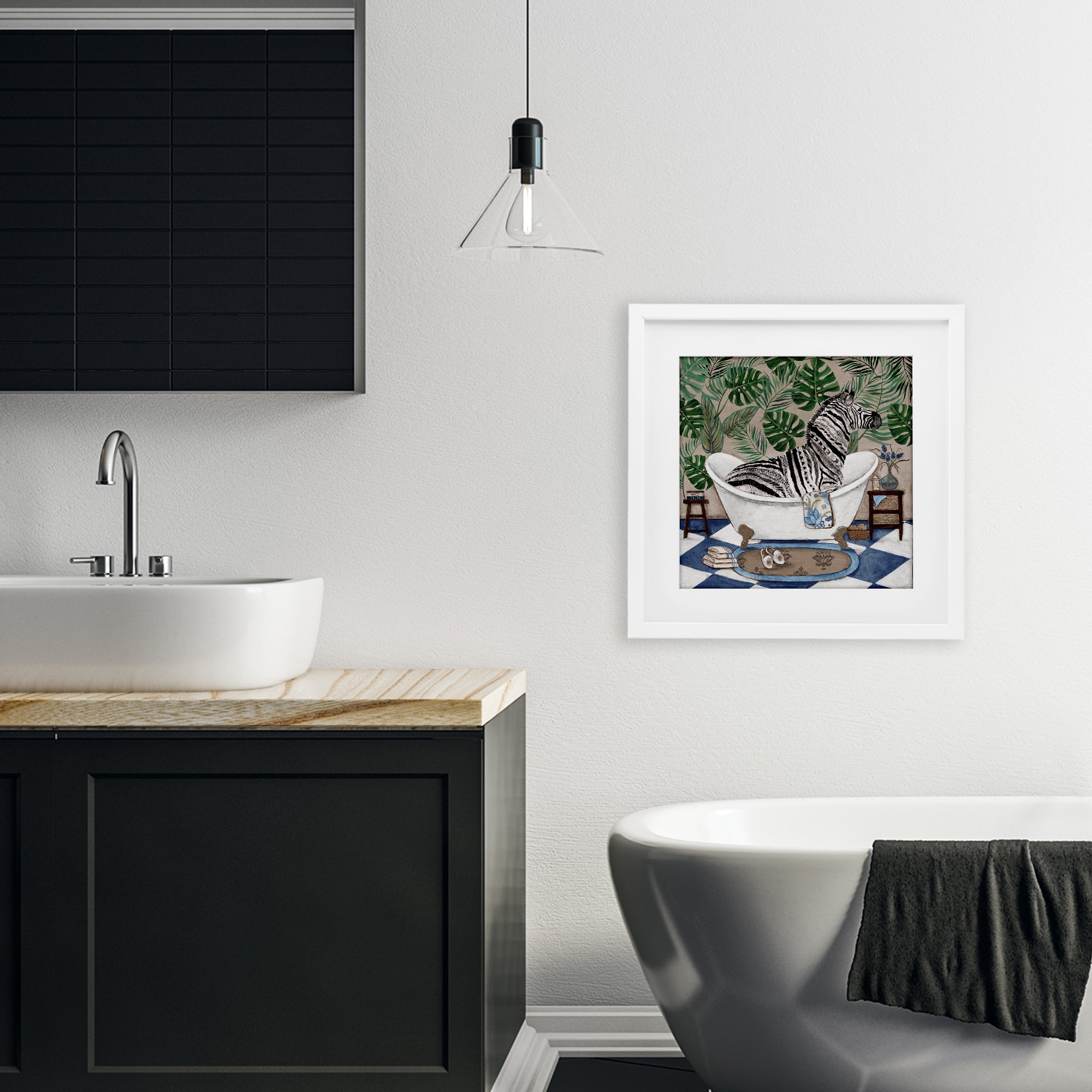Stupell Industries Zebra in Tropical Bathtub White Framed Print Under Glass, design by Janet Tava