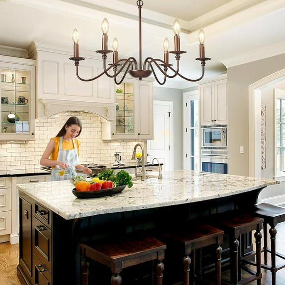 6-Light Farmhouse Chandelier - Industrial Ceiling Light with Adjustable Height for Kitchen, Dining Room, Entryway