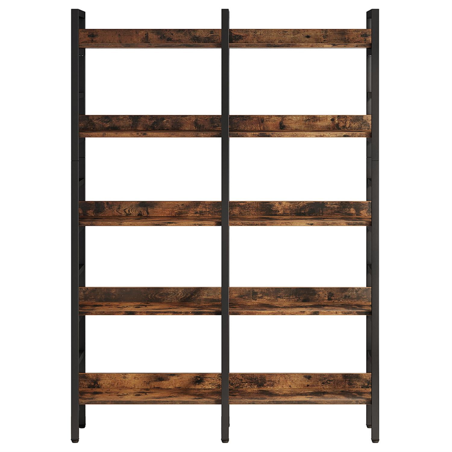 Demi Bonn 5-Tier Bookshelf, 70" Double Wide Bookcase Storage Shelves Unit for Bedroom, Living Room, Brown