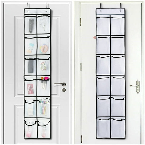 KEEPJOY Lot de 2 organiseurs de chaussures à suspendre avec 4 crochets, porte-chaussures avec 14 poches en maille pour placard, porte de placard, sac de rangement pour chaussures (blanc