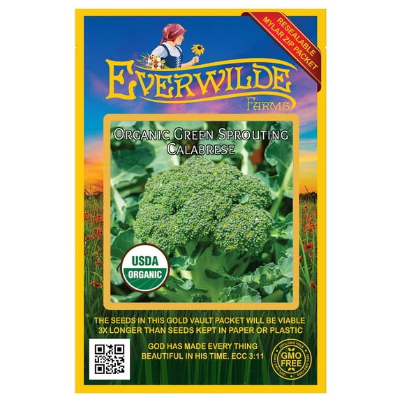 Everwilde Farms - 250 Organic Green Sprouting Calabrese Broccoli Seeds - Gold Vault Jumbo Bulk Seed Packet