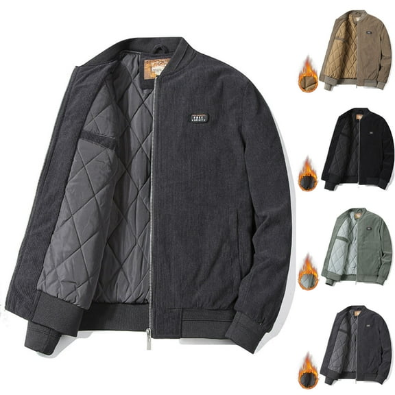 Hinvhai Men's Corduroy Jacket with Full Flannel Lined,Zip Up Casual Vintage Outerwear Coat,100% Cotton Khaki XL(XL)