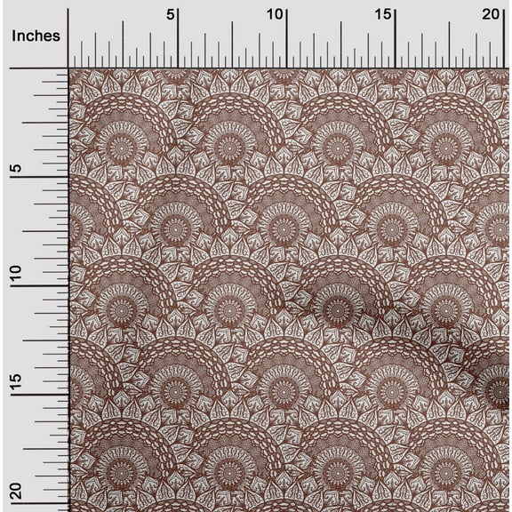 oneOone Cotton Poplin Brown Fabric Semi Mandala Floral Quilting Supplies Print Sewing Fabric By The Yard 42 Inch Wide