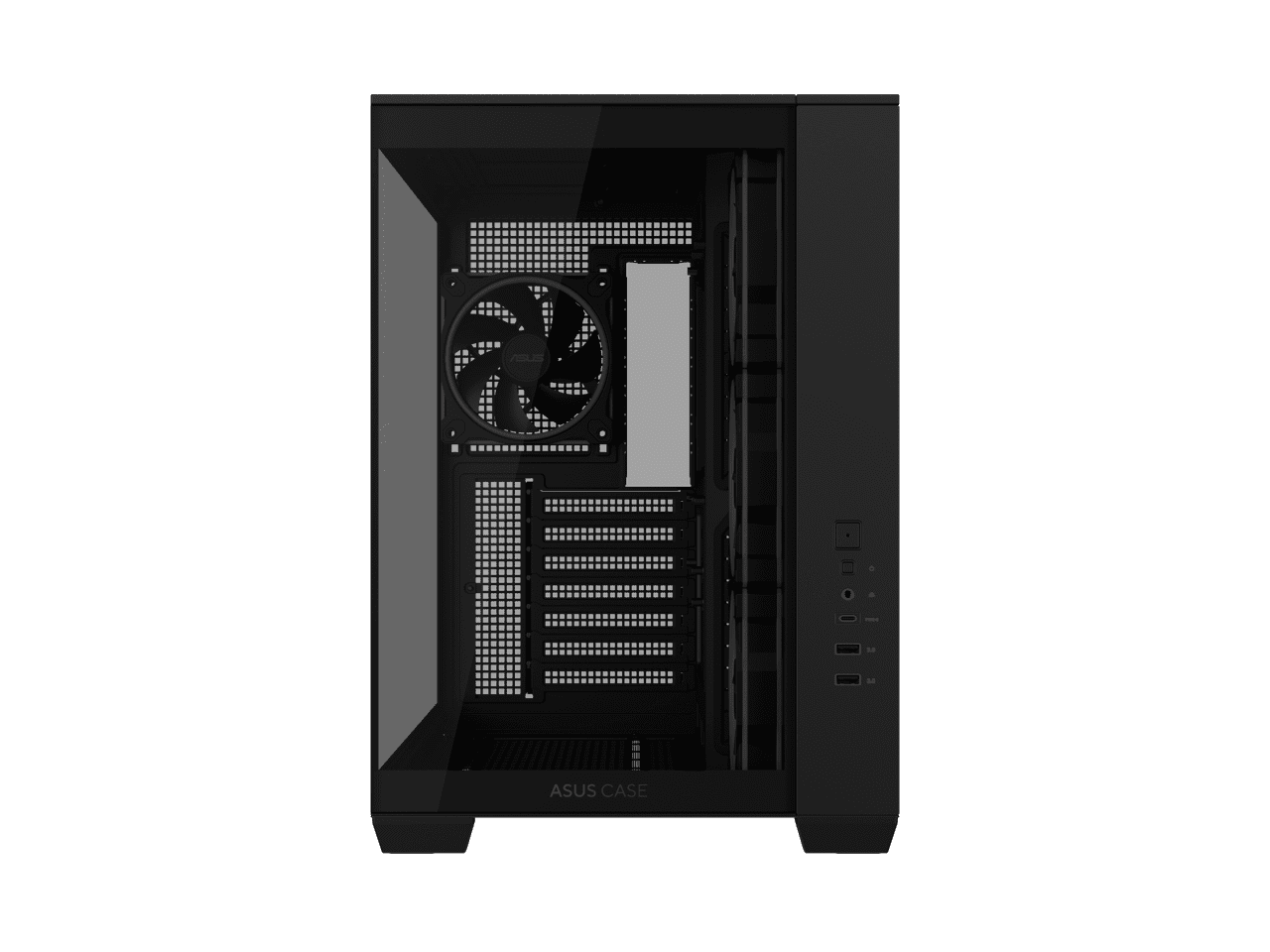 ASUS A32 PLUS Black ATX gaming PC case, support 360mm radiators and 420mm graphics cards, dual-chamber chassis for independent cooling zones, four pre-installed ARGB fans and clean cable management