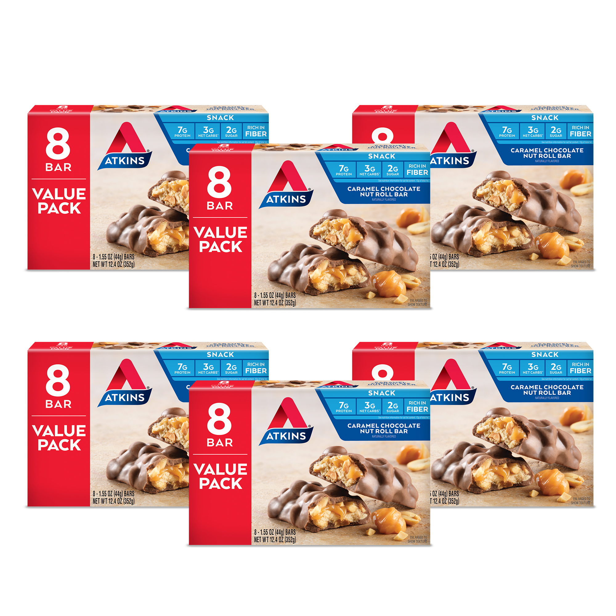 Atkins Snack Bar, Caramel Chocolate Nut Roll, Keto Friendly, 48 Count
