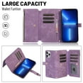 thumbnail image 4 of Jiahe Cover for iPhone 14 Plus, Mulit-Function Wallet Case,Flip Leather Zipper Card Holder Stand with Adjustable Shoulder Strap Full Body Protection Case Cover, purple, 4 of 7