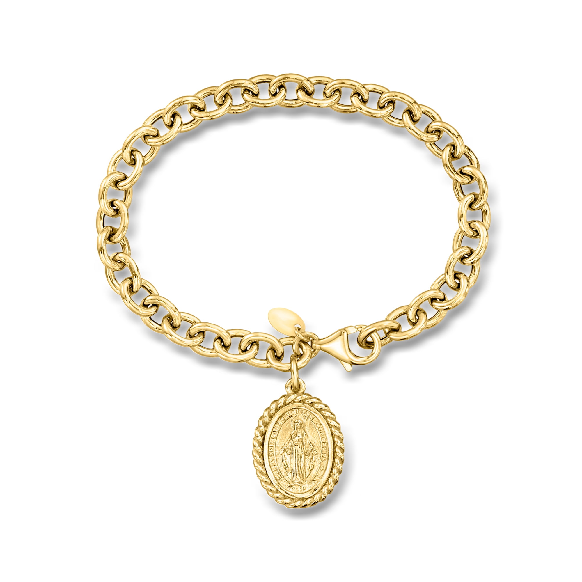 Ross-Simons Italian 18kt Gold Over Sterling Miraculous Medal Charm Bracelet, Women's, Adult