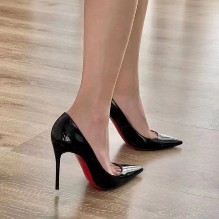 

New 2024 Autumn Black Patent Leather Pointed Toe Red Rubber Sole Women s High Heels Party Shoes Sexy Women s Dress Stilettos 5 CM 41