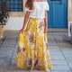 thumbnail image 5 of Falda Casual Falda de playa para mujer Estilo bohemio Estampado floral Plisado Ajuste suelto Una línea Traje diario Kuymtek Amarillo M para Mujer, 5 of 8