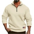 thumbnail image 3 of BXINGOHAI Men's Quarter Zip Pullover Fleece Lined Heather Long Sleeve Golf Shirts Midweight 1/4 Half Zip Sweatshirts Beige 3XL, 3 of 7