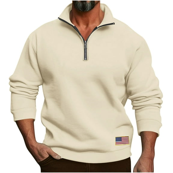 Xzbqbs Mens Quarter Zip Pullover Mock Neck Quilted Sweatshirt Casual Long Sleeve Polo Sweater Fashion Lightweight Sweatshirts