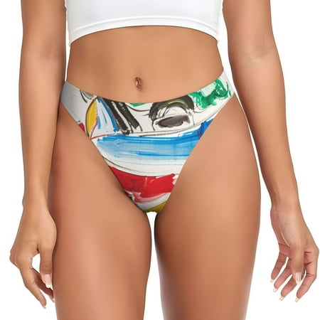 Rateoe Colorful Abstract Bumper Cars Pattern Seamless Women Underwear Thongs No Show Ladies Thong No Line Breathable Comfortable Panties Undies for Women-Medium