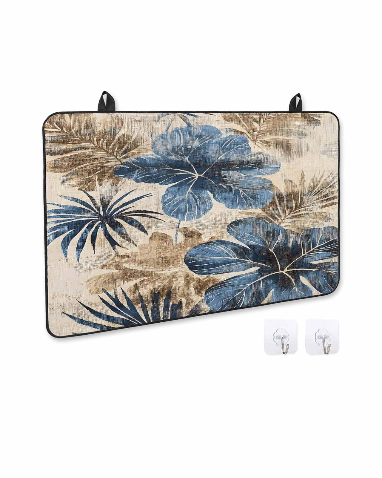 nqOlkjepod Large Induction Cooktop Protector Mat 36"x21", Blue Brown Botanical Stove Top Covers for Electric Stove, Summer Vintage Flowers Decorative Stove Burner Cover Mats, Glass Top Stove Cover