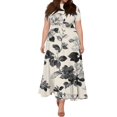 thumbnail image 5 of LWavelet Women's Plus Size Bohemian Patchwork Maxi Dress Short Sleeve Tie Waist Casual Ethnic Dress with Pockets Black 2XL, 5 of 7