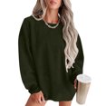 thumbnail image 4 of Women's Pullover Sweatshirt Round Neck Green Solid Color Plush Corduroy Pullover Up to 65% off!, 4 of 7