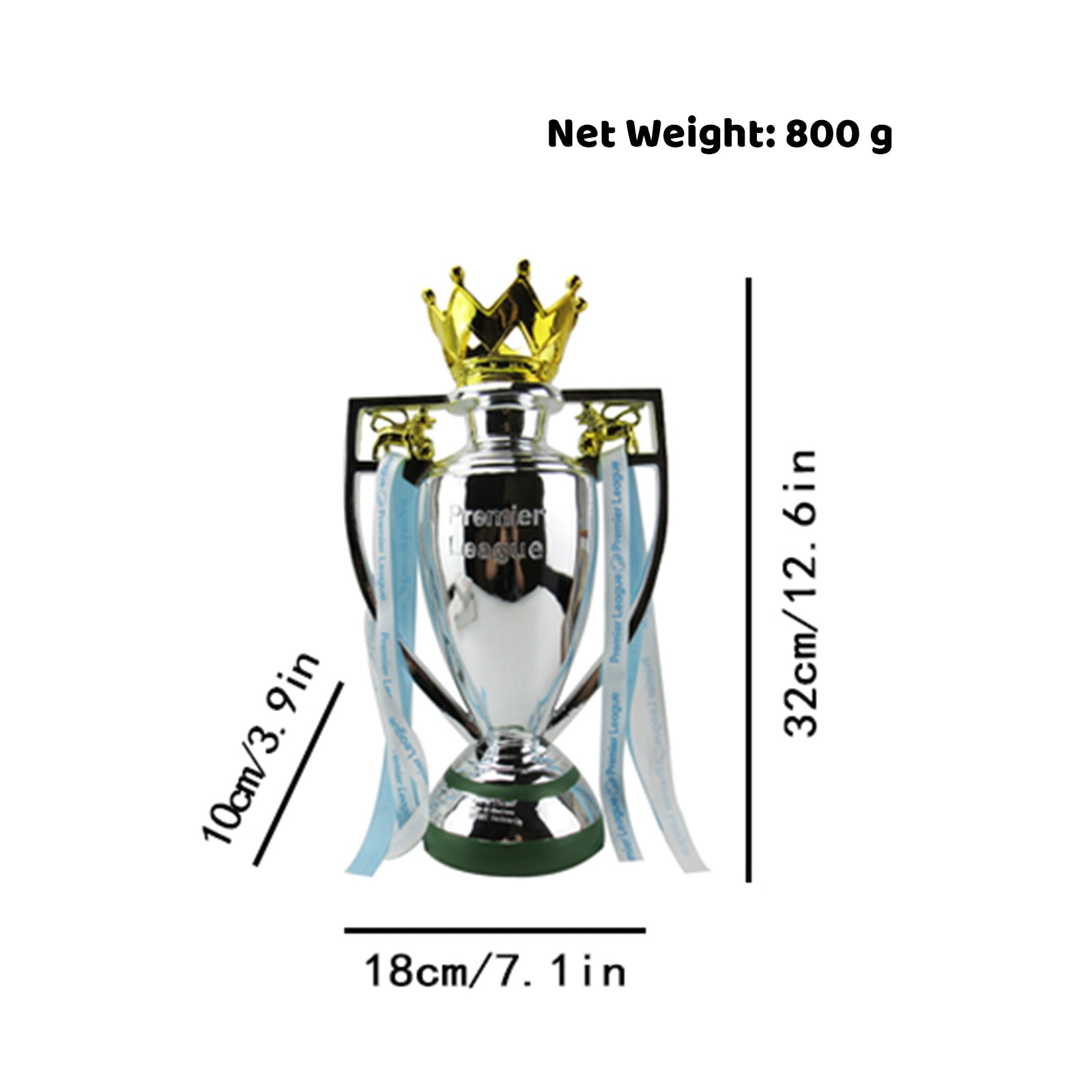 32cm/12.6inch Silver European England Premium Soccer League Champion Trophy with Keychain for Fan Collectibles Souvenir Home Office Decor Ornament,silver