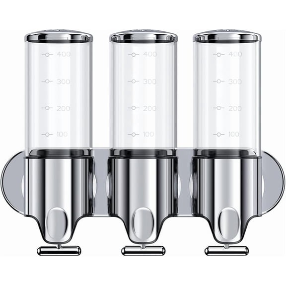 XUET 3 in 1 Chamber Wall Mounted BathroomShower Pump Dispenser,Dispensers for The Shower,Shampoo and Conditioner Dispenser,Shower Dispenser 3 Chamber no Drill(17.6 oz Triple,Colourless)