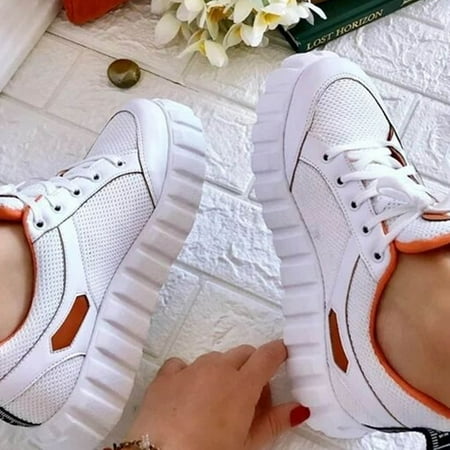 

Sneakers Color Sports Laceup Canvas Sports Platform Shoes FlatBottom Fashion Block Women s Sneakers