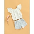 thumbnail image 3 of SAYOO 2 Pieces Girls Suit Set, Solid Color Ruffle Collar Sleeveless Tops+ Ripped Denim Shorts for Kids, 1-6 Years, 3 of 9