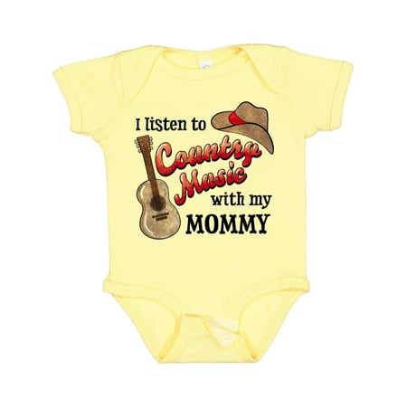 

Inktastic I Listen to Country Music with My Mommy with Guitar and Hat Gift Baby Boy or Baby Girl Bodysuit