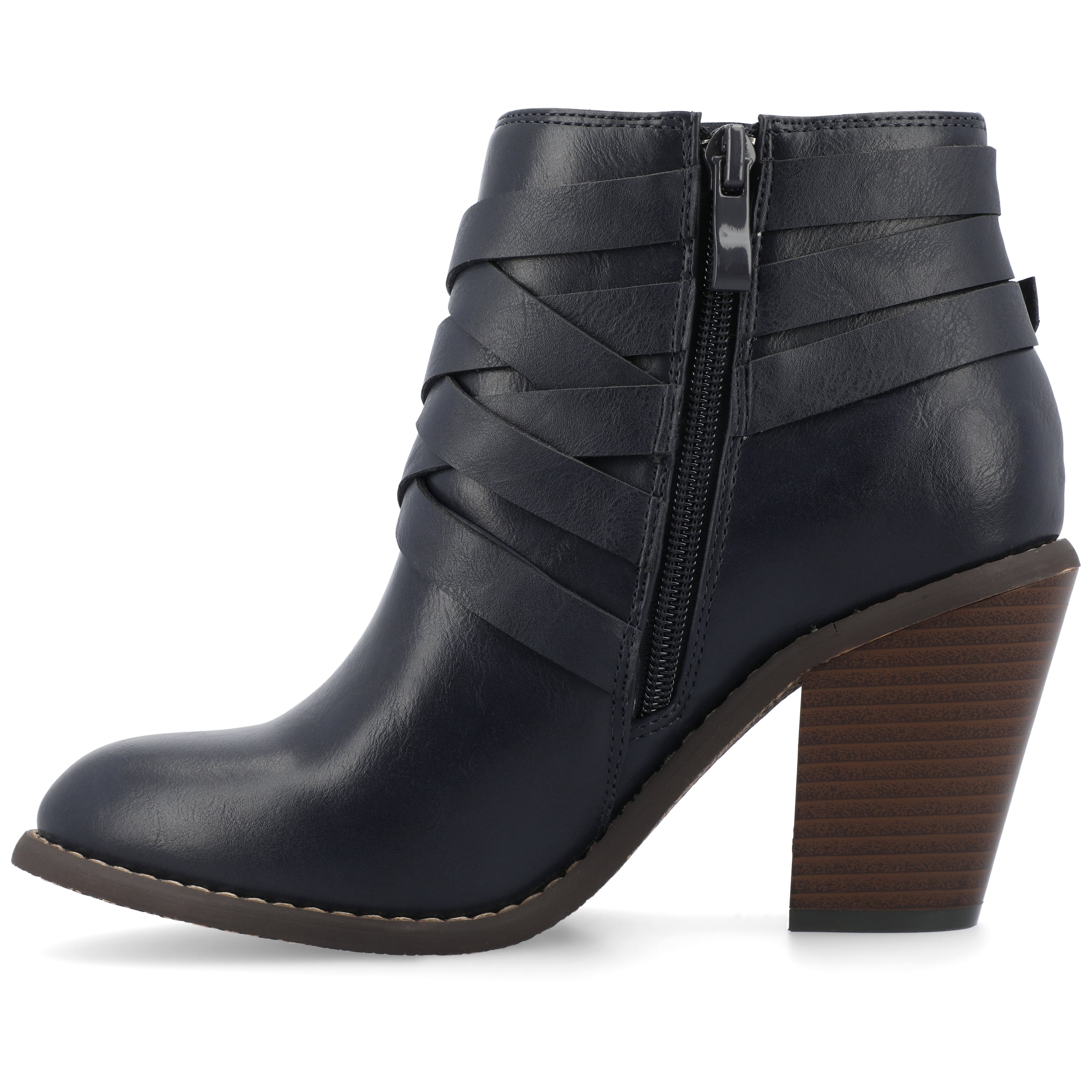 Journee Womens Strap Inside Zip Stacked Heel Booties, Widths Available