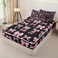 thumbnail image 2 of Erosebridal Watercolor Bow Pattern Zipper Full Size Comforter Sets with Fitted Sheet and 2 Pillowcases,Juicy Cherry Print Zipper Bedding Set,Pink Black,Pink Reversible, 2 of 6