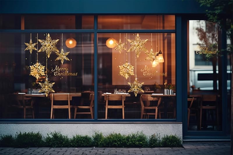 Golden Christmas Tree Window Clings Stickers for Glass, Large DIY Static Wall Window Door Mural Showcase Decal Sticker