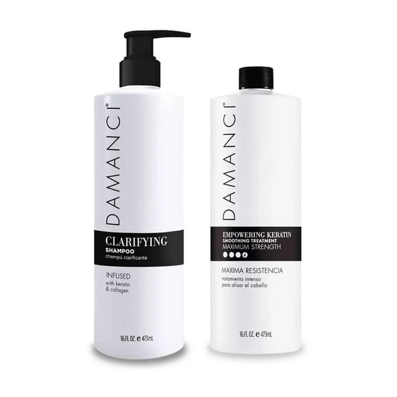 DAMANCI Keratin Anti-Volume Smoothing Treatment with Stem Cells to Control Frizz & Clarifying Shampoo 16 OZ