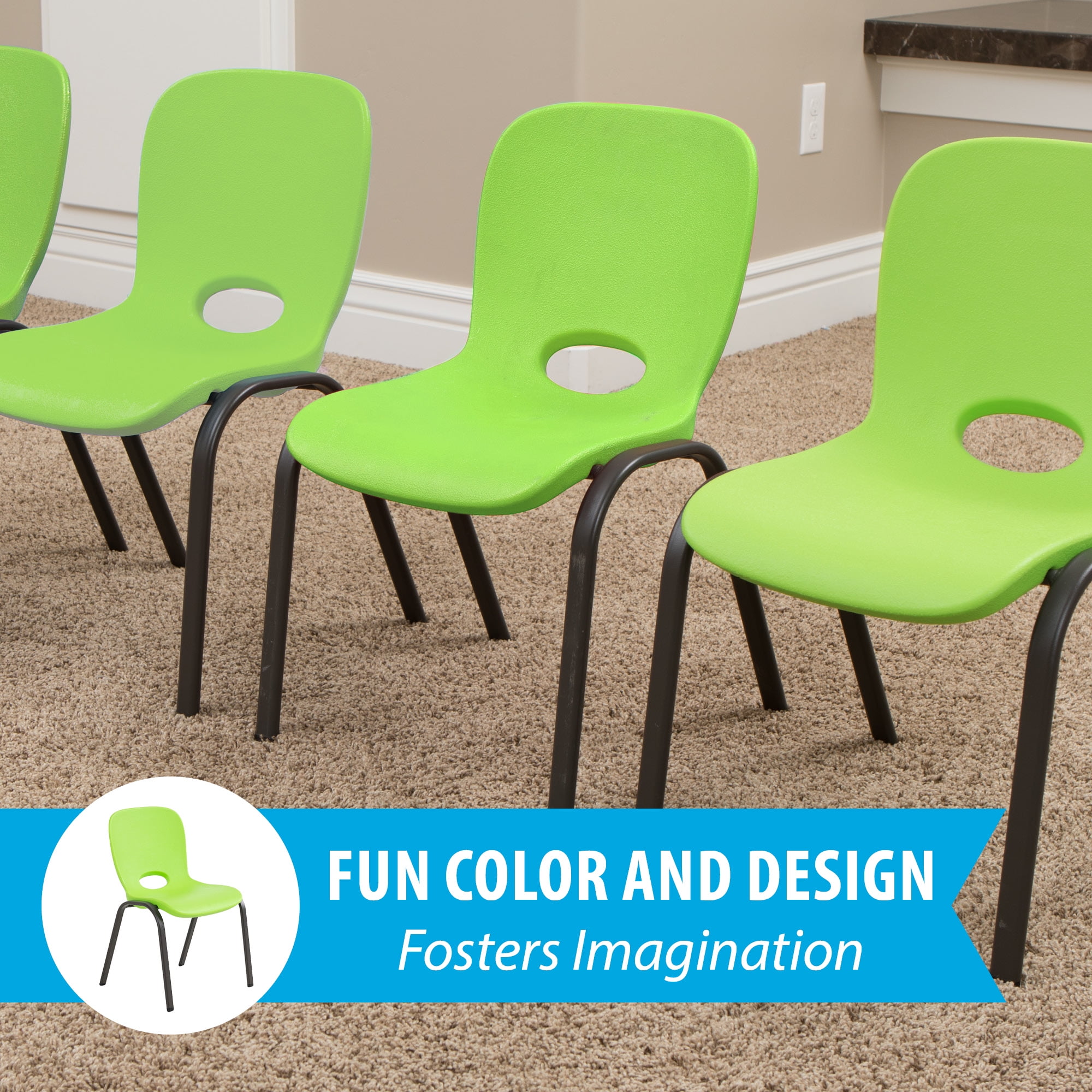 Lifetime Kids Steel Framed Indoor/Outdoor Stacking Chairs, Lime Green, (Set of 4) 80473