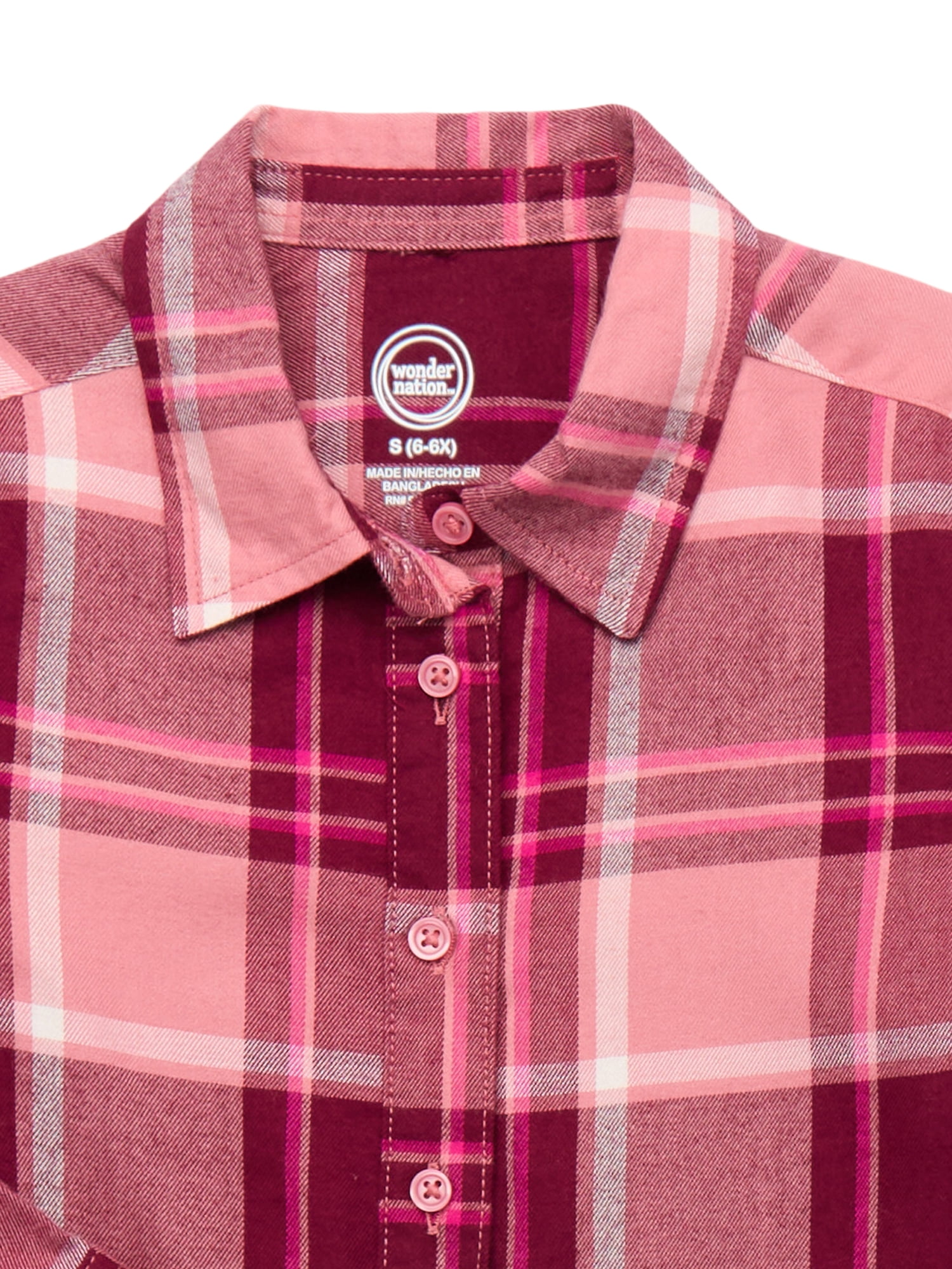 Wonder Nation Girls' Peplum Hem Flannel Shirt with Long Sleeves, Sizes 4-18 & Plus