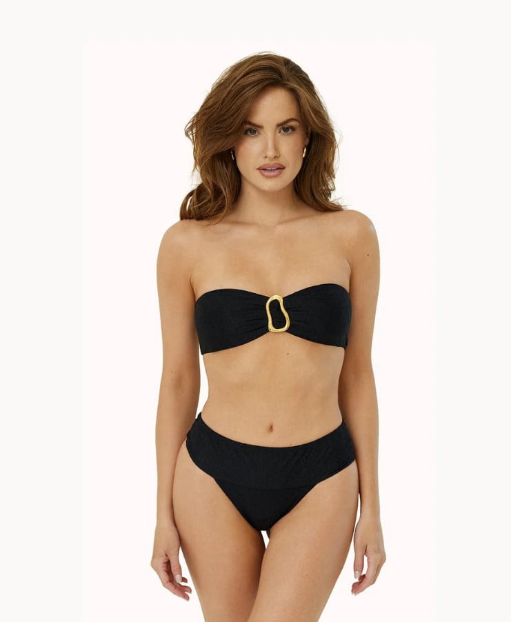 PQ Swim Women's Haleyy Baylee Banded High Waist Full Coverage Bottoms (Onyx, Medium)
