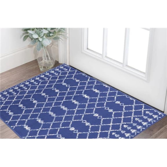 HomeRoots 553061 3 x 5 ft. Geometric Rectangle Area Rug, Navy Blue & Ivory