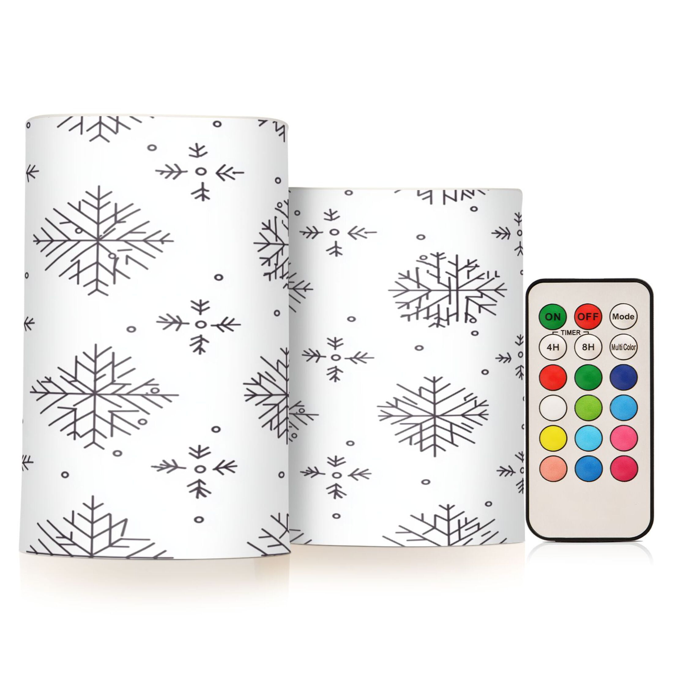 Snowflake Pattern Design Set of 2 Flameless LED Candles Remote and Timer Indoor Outdoor