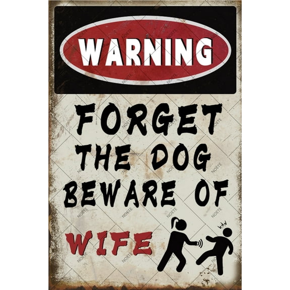 Noete Beware of Wife Sign Funny 12x16 Inch Vintage Metal Tin Sign for Man Cave, Garage, Bar, Pub & Office Wall Decor Hilarious Beware of Wife Novelty Gift for Men