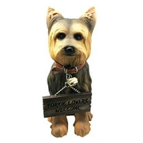 Pedigree Yorkie Yorkshire Terrier Figurine With Jingle Collar and Sign Patio Welcome Decor Sculpture