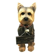 Pedigree Yorkie Yorkshire Terrier Figurine With Jingle Collar and Sign Patio Welcome Decor Sculpture