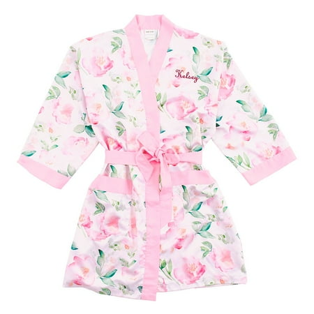 

Weddingstar Pink Watercolor Floral Silky Kimono Light Pink Robe Small-4XL