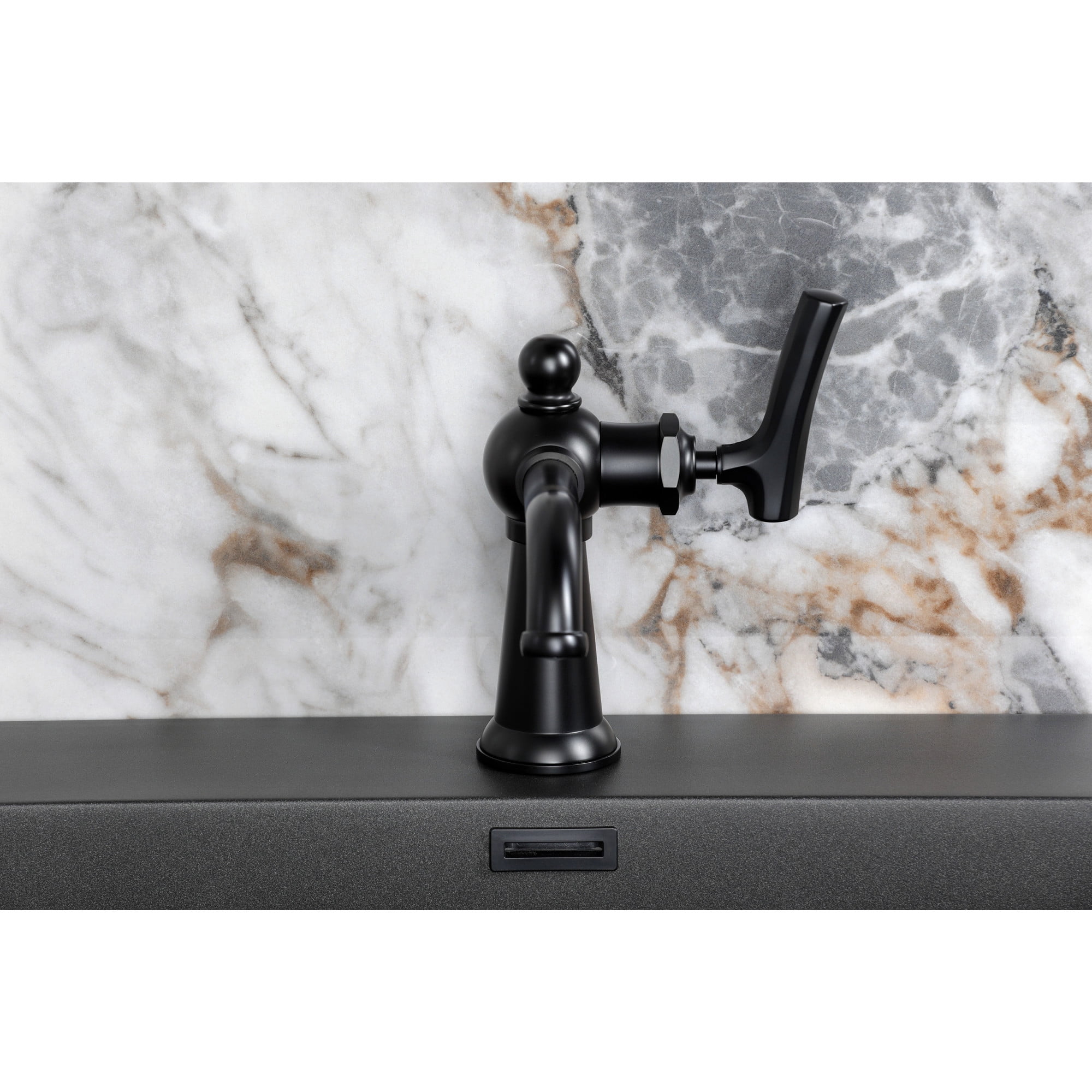 Kingston Brass KS3540TKL Hallerbos One-Handle 1-Hole Bathroom Faucet with Push Pop-Up Drain in Matte Black