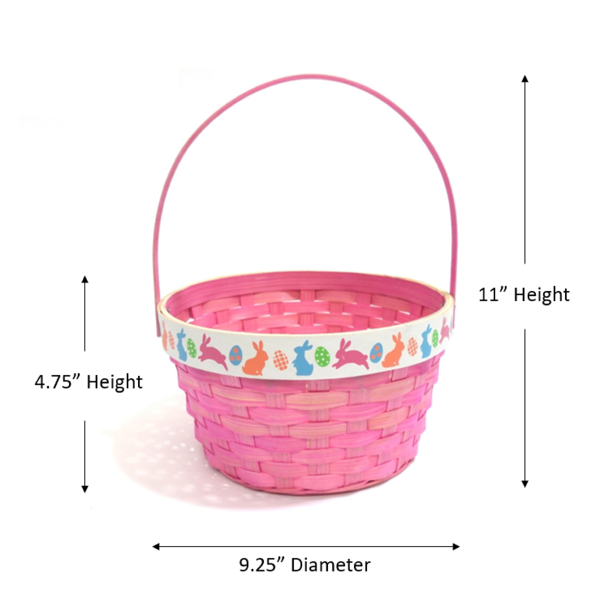 Panier en bambou imprimé de lapin, rose