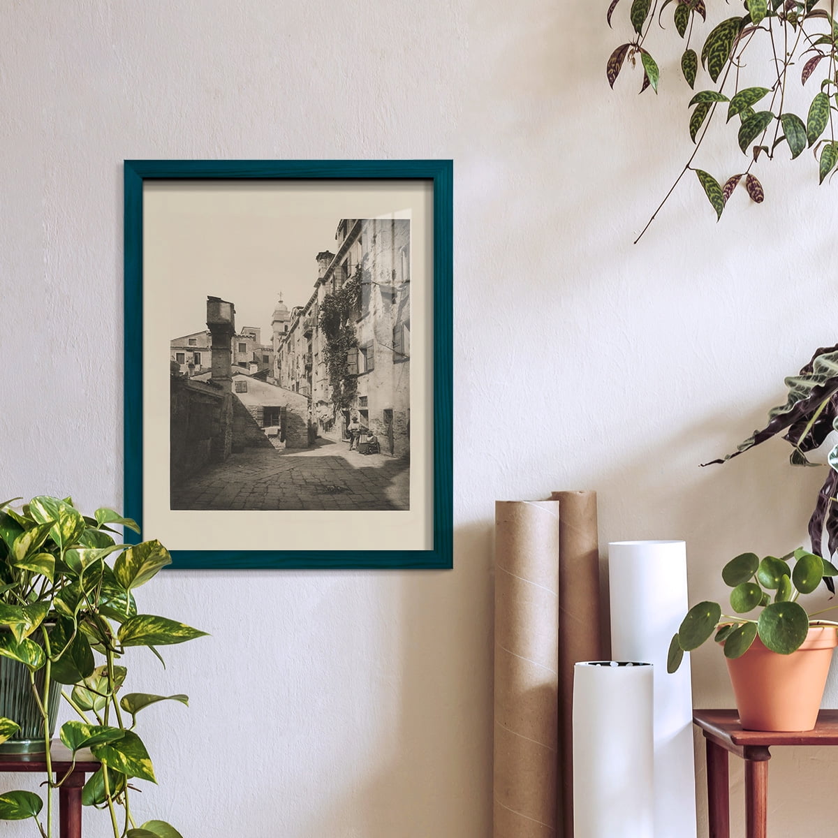 Vintage Views of Venice VIII - Framed Print w/glass - Ocean Blue