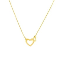 Honey Crush Real 14K Yellow Gold Polished Mini Interlocked Asymmetrical Hearts Necklace (15mm, 16-18in)
