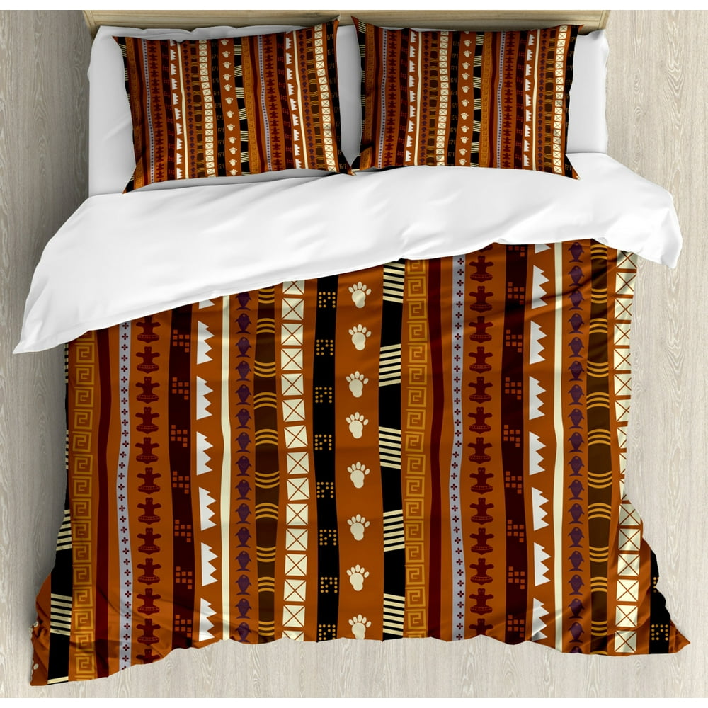 Tribal Duvet Cover Set, Ethnic African Pattern Stripes with Vintage