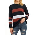 thumbnail image 4 of HUBERY Women Colorblock Stripe Crew Neck Long Sleeve Sweater, 4 of 8