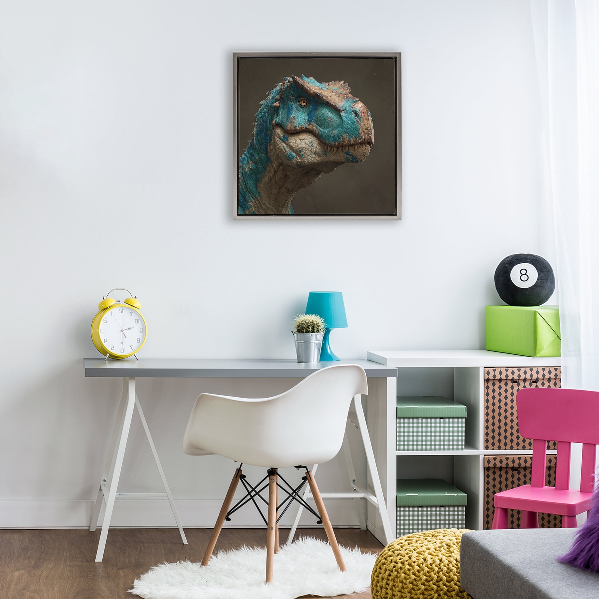 Stupell Industries Cerulean Scaled Dinosaur Detail Gray Framed Floater Canvas Wall Art, design by Wumples