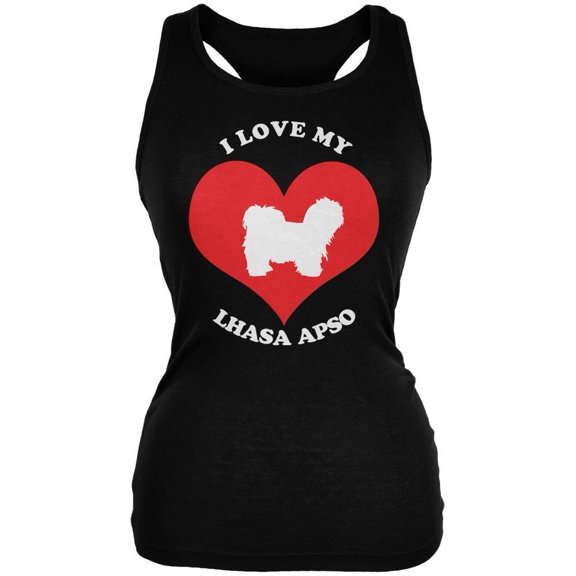 Valentines I Love My Lhasa Apso Black Juniors Soft Tank Top - Medium