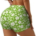 thumbnail image 2 of Kdxio Green White Flowers Print Workout Shorts for Women Seamless Soft Smooth Gym Yoga Scrunch Active Shorts, 2 of 9